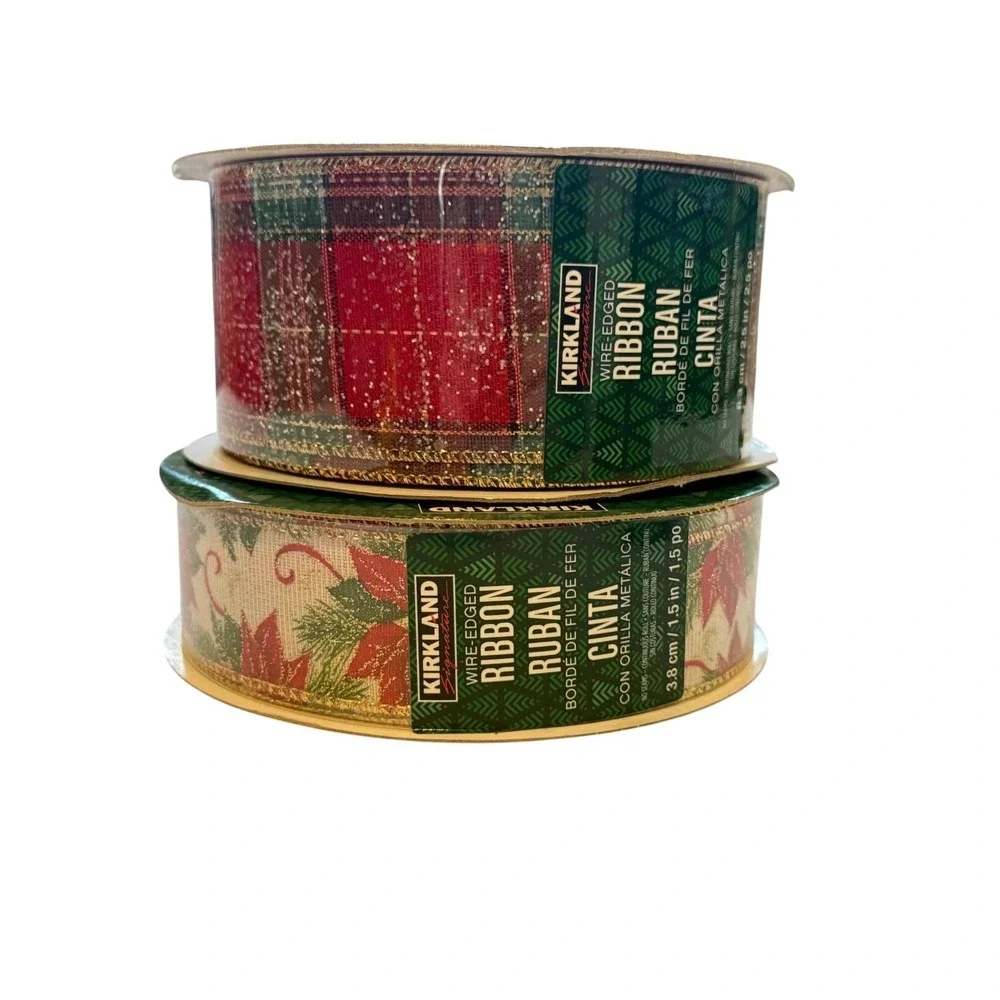 Kirkland Signature Wire Edged Ribbon Red holiday decor Lot of 2 - Picture 2 of 12